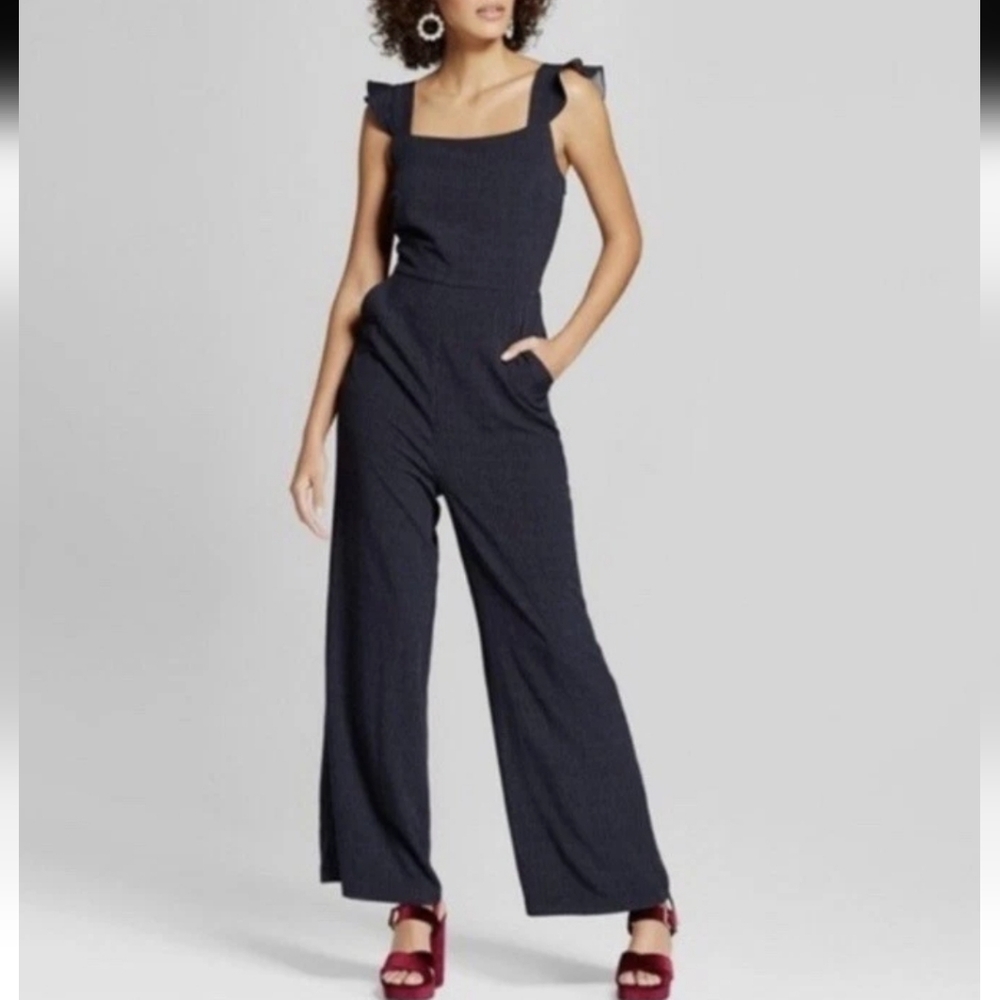 Xhilaration XS Navy Blue Ruffle Sleeve Jumpsuit Classic Dressy CQ-2549
